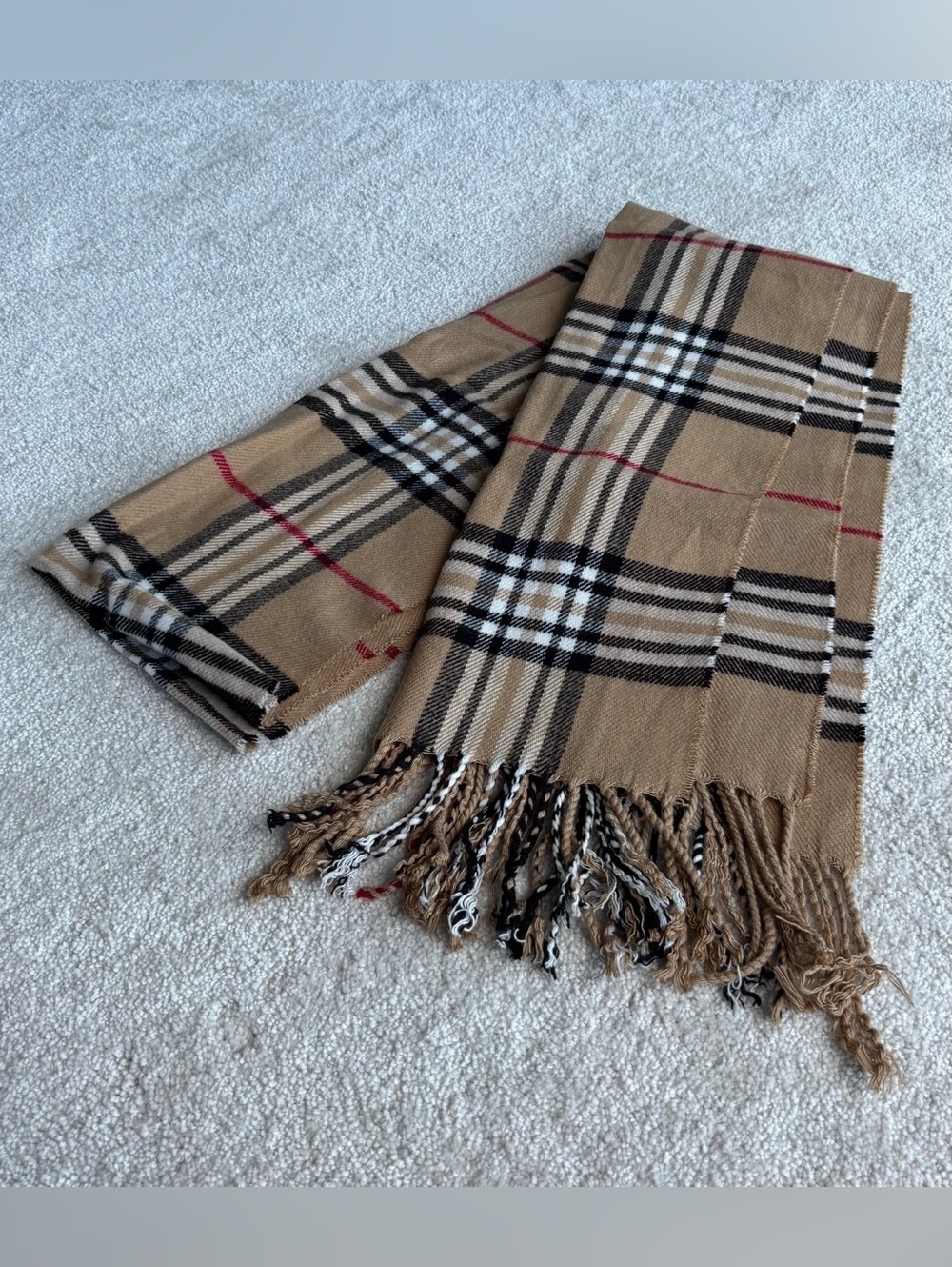 Men's Tan Plaid Fringe Scarf